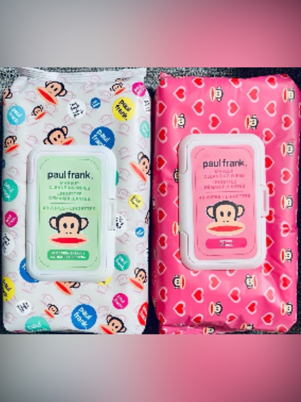 Paul Frank facial Cleansing Wipes Duo – Pink & White Packs with Monkey Motif